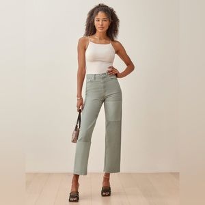 Reformation Ryan Tonal Patch High Rise Straight Jeans - Limon